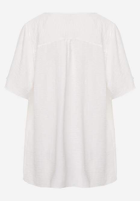 Bluză albă cu decolteu brodat și mâneci scurte Junelia 7