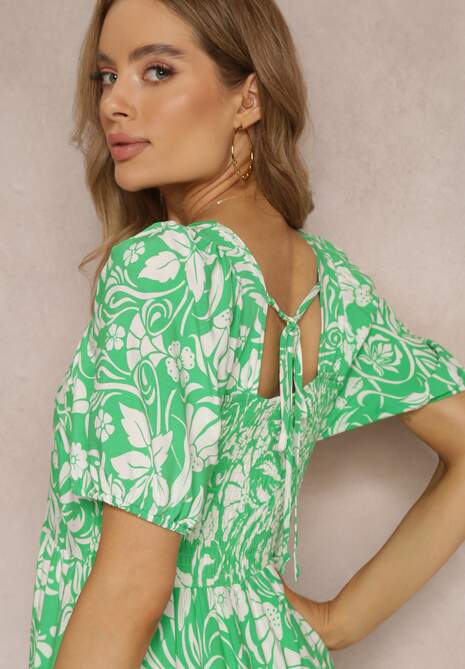 Rochie midi verde deschis clos din viscoză cu flori Alexanita 5