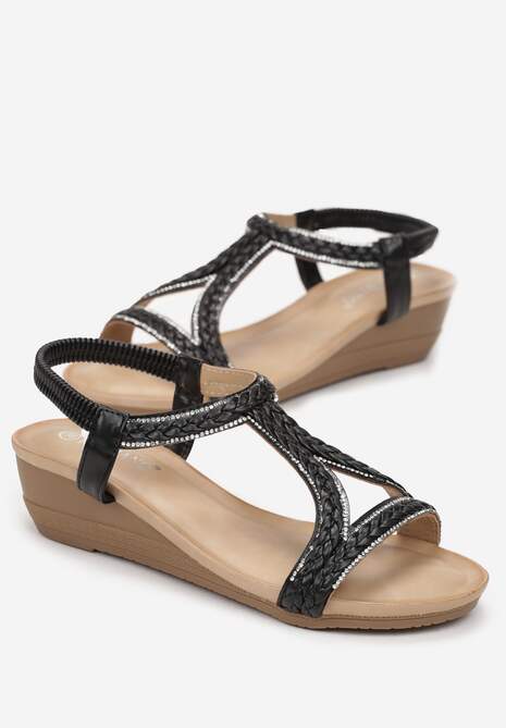 Sandale Negre Slip-On cu Platformă Joasă și Barete Împletite cu Pietre Strass Armenegi 4