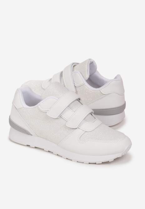 Białe Sneakersy Brokatowe na Rzepy i Grubej Podeszwie Nadiatia 4