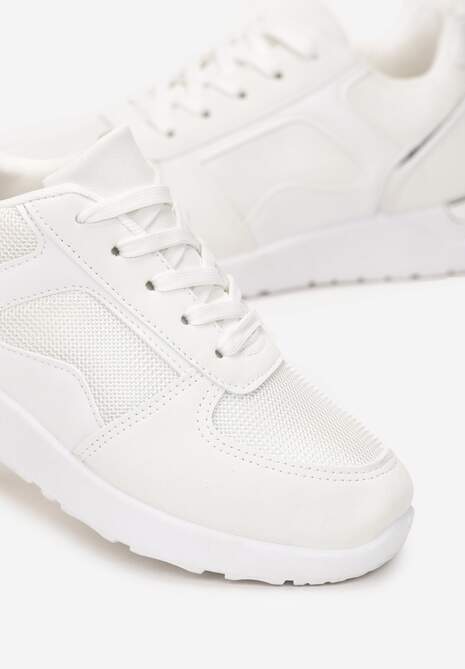 Białe Sneakersy na Grubej Podeszwie z Metaliczną Wstawką Leesa 5