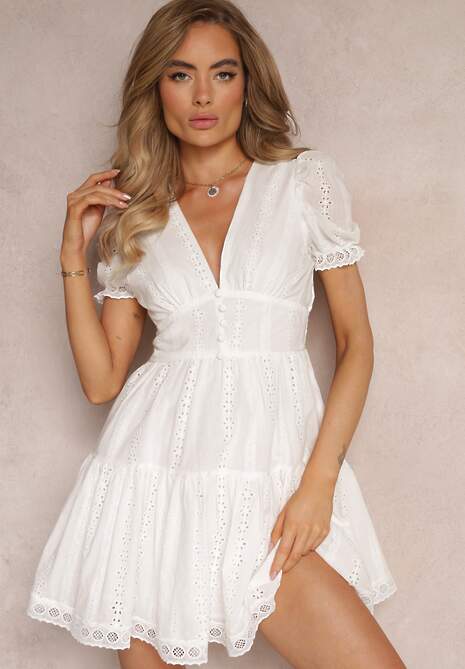 Biała Bawełniana Sukienka Mini z Haftowanej Tkaniny Trinitie