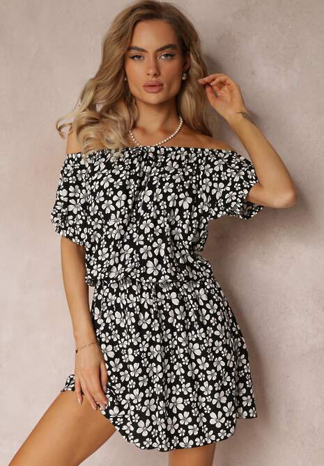 Rochie Neagră Mini Spaniolă din Viscoză cu Elastic în Talie Bradite 4