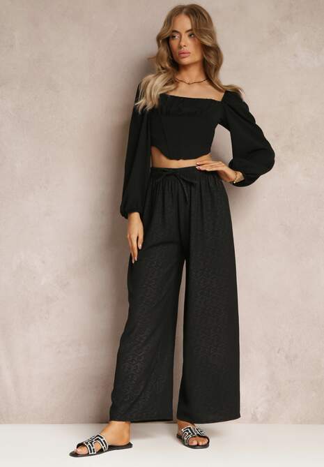 Pantaloni Largi Negri cu Elastic în Talie Eliketa