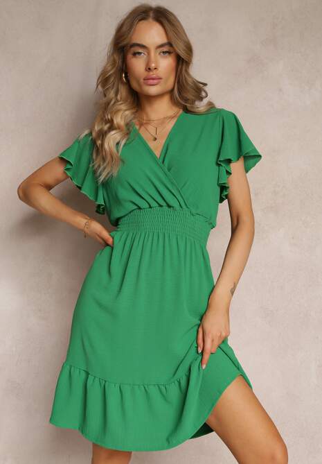 Zielona Sukienka z Falbankami i Marszczoną Gumką w Talii Edenia