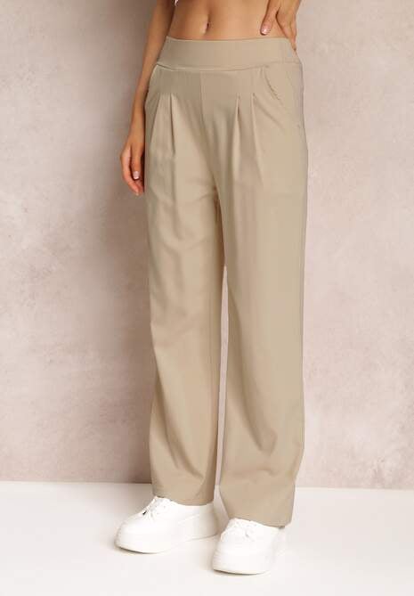 Ciemnobeżowe Szerokie Spodnie Bawełniane Zenra 4