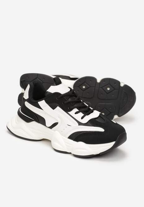Czarne Sznurowane Sneakersy na Grubej Podeszwie przed Kostkę Calderia 5