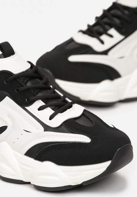 Czarne Sznurowane Sneakersy na Grubej Podeszwie przed Kostkę Calderia 6