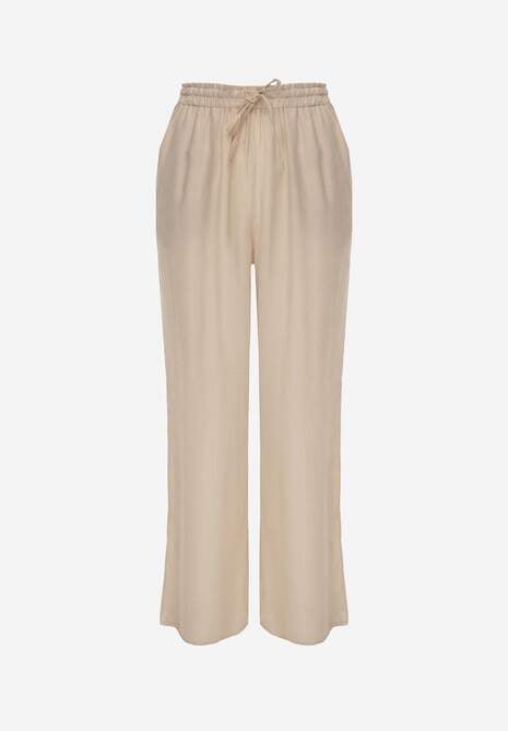 Pantaloni largi bej din viscoză cu elastic în talie Abyga 6