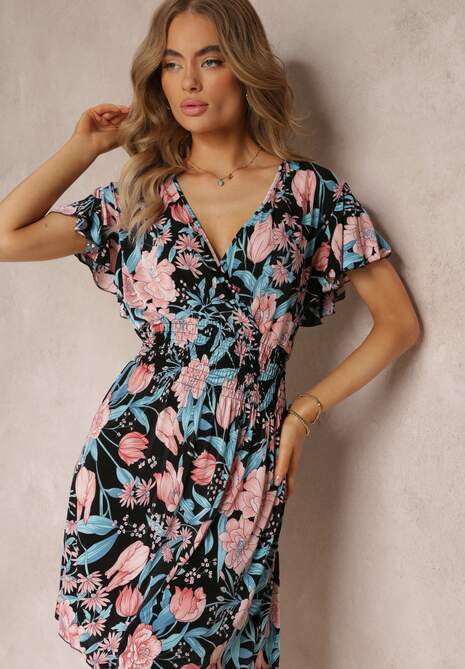 Rochie mini petrecută cu imprimeu floral și elastic lat în talie Pellianne 4