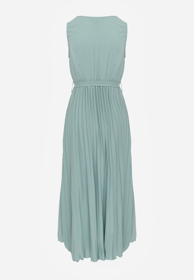 Zielona Rozkloszowana Sukienka Maxi z Plisowanym Dołem i Gumką w Talii Sare 7