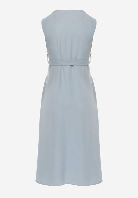 Jasnoniebieska Trapezowa Sukienka Midi bez Rękawów z Wiązanym Paskiem Ajana 7