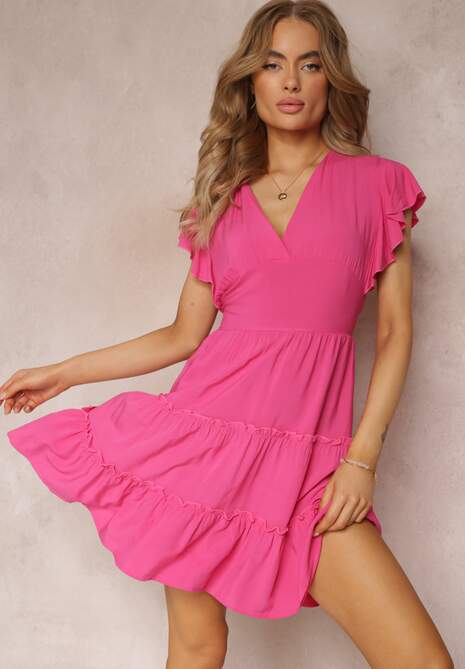 Rochie fucsia conică mini cu volane Salleni 4
