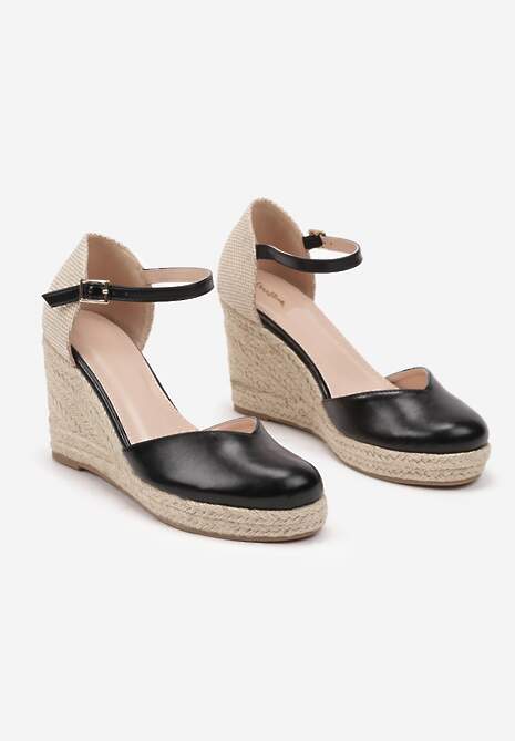 Czarne Sandały w Stylu Espadryli na Koturnie z Juty Nadolla 5