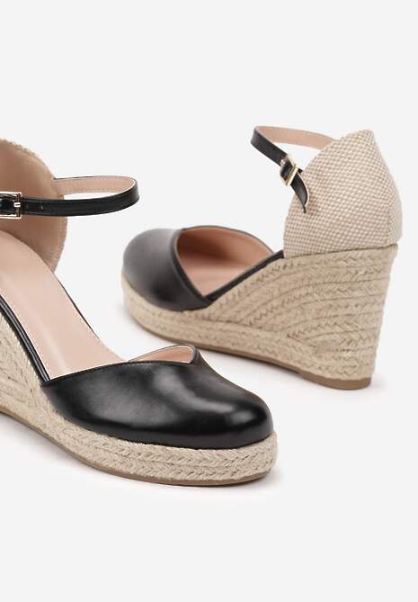 Czarne Sandały w Stylu Espadryli na Koturnie z Juty Nadolla 6