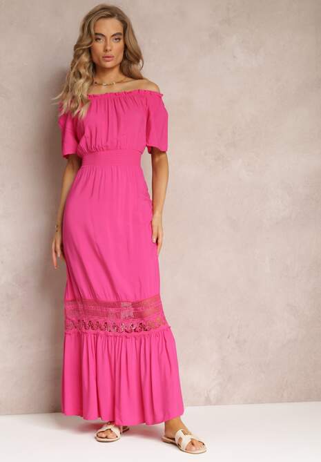 Różowa Sukienka Maxi Hiszpanka z Wiskozy Millore