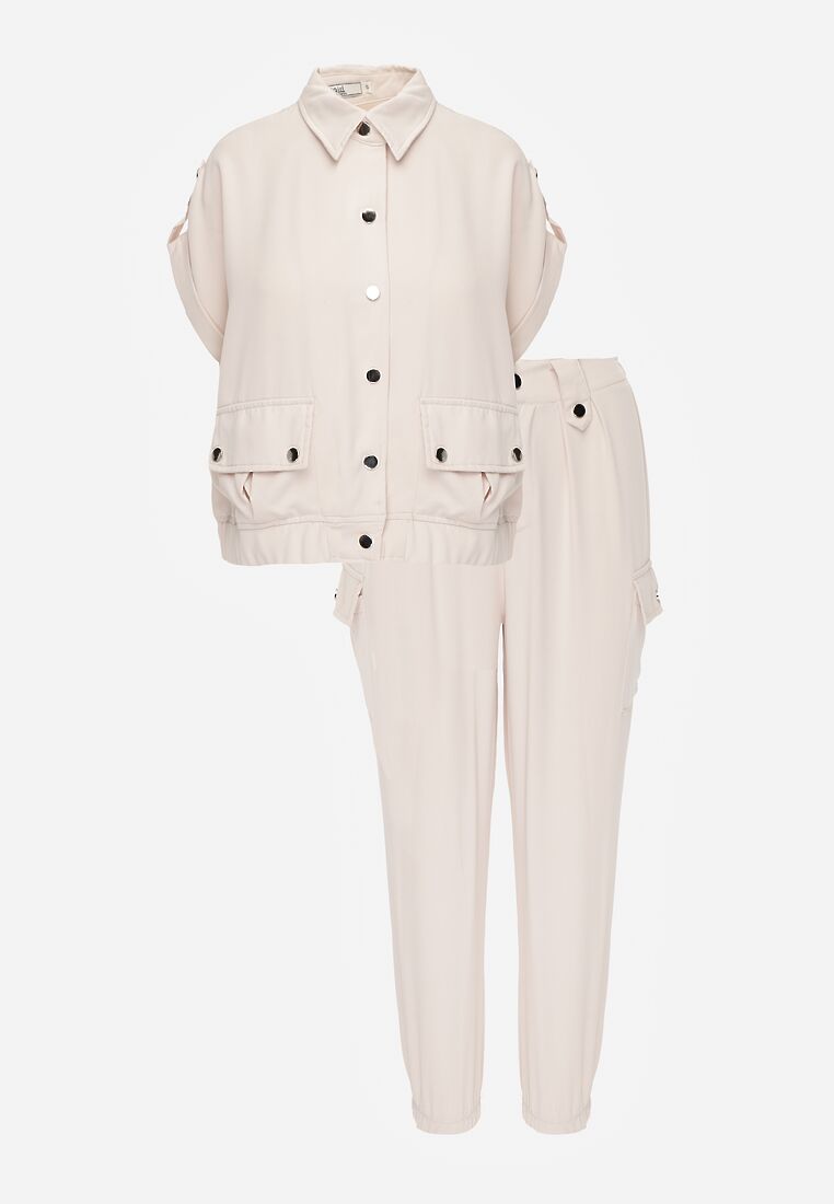 Beżowy 2-częściowy Komplet z Bluzką i Spodniami Ezrala 6
