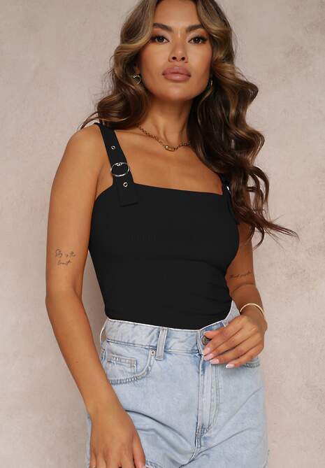 Czarny Top z Szerokimi Ramiączkami i Ozdobnymi Klamrami Mayeke 4