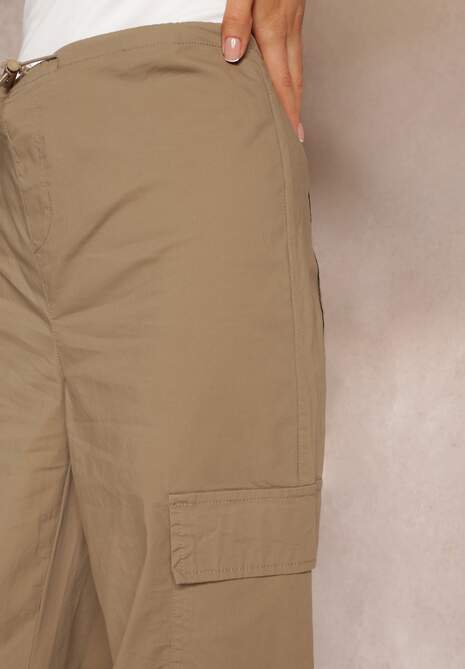 Bej Închis Pantaloni Cargo Largi cu Elastic în Talie Livlia 5