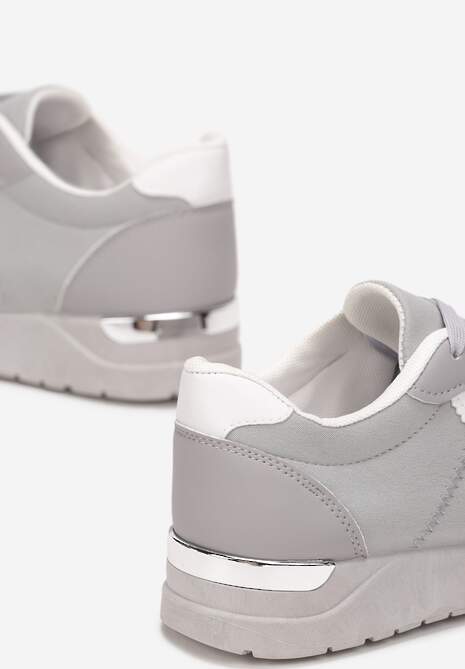 Szare Sznurowane Buty Sportowe do Kostki na Płaskiej Podeszwie Xitla 5