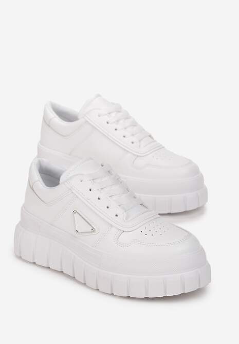 Białe Sneakersy przed Kostkę z Perforacją i Przeszyciami Kodima 4
