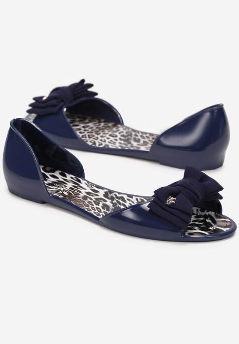 Granatowe Balerinki Peep Toe z Kokardką z Gumowej Pianki  Ralina 4