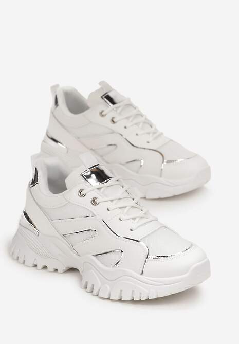 Sneakerși Sport Albi cu Talpă Groasă și Aplicații Decorative Sossi 4