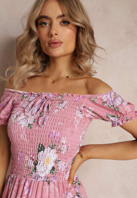 Rochie Maxi Roz cu Decolteu Ornat și Bretele Subțiri Nesaina 5
