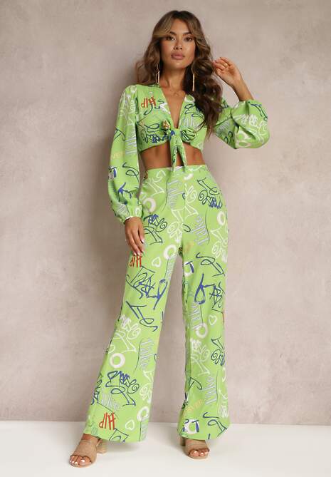 Set Verde Două Piese cu Top Legat și Pantaloni Lărgi Heathei 4