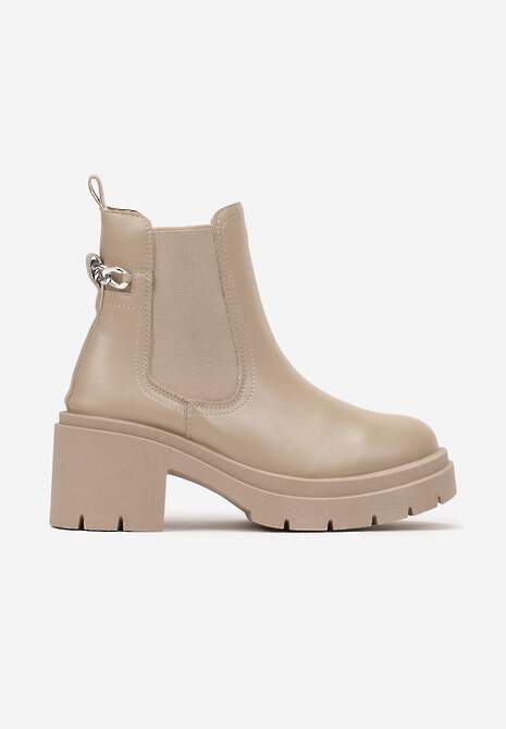 Botine bej cu toc bloc și lanț decorativ Shalise 4