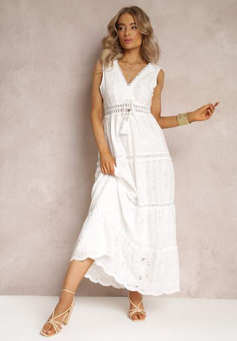 Biała Bawełniana Sukienka Maxi z Haftowanej Tkaniny Jive