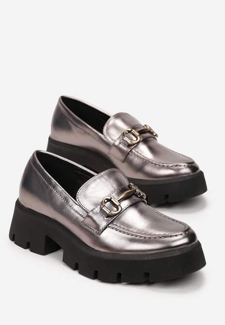 Mocasini Argintii cu Ornament Metalic pe Talpă Groasă Masilda 4