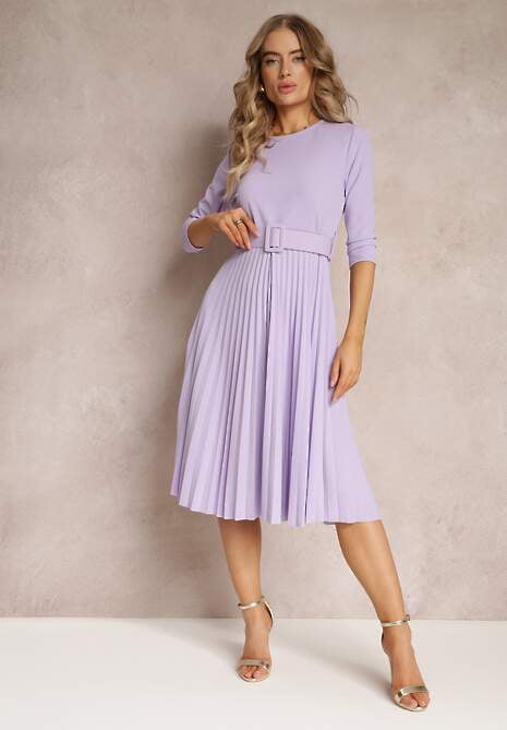 Rochie Violetă Plisată cu Curea Valfe 4