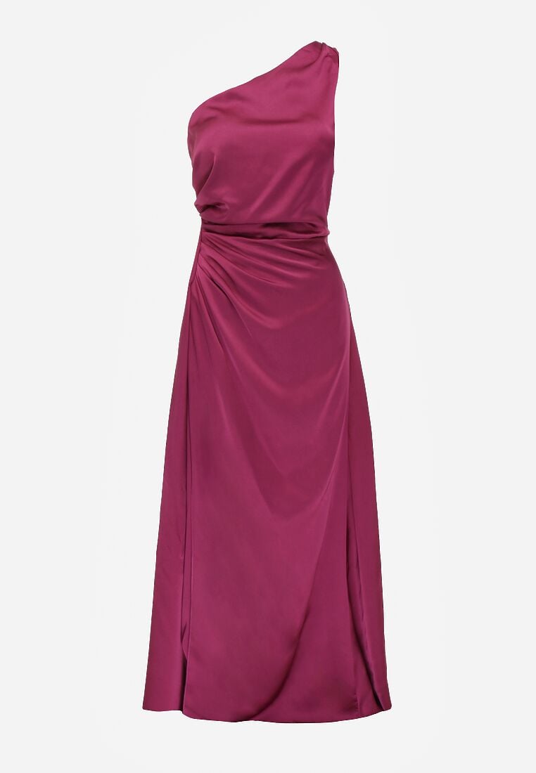 Fioletowa Elegancka Sukienka na Jedno Ramię o Asymetrycznym Fasonie Leylane 6