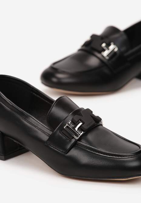 Mocasini Negri cu Toc Scurt Brant din Piele și Ornament Metalic Hypephone 5