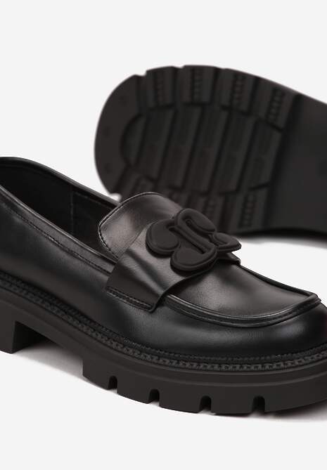 Mocasini Negri Gleznă cu Cataramă Decorativă și Brant din Piele Naturală Aglemia 5