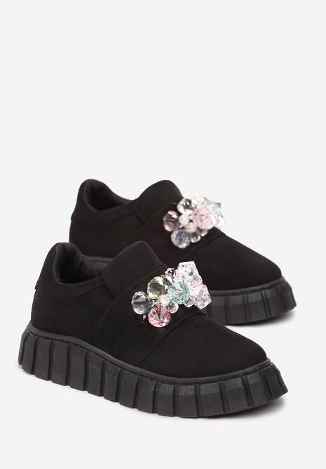 Czarne Płaskie Sneakersy na Grubej Podeszwie z Kolorowymi Ozdobnymi Kryształkami Blazer 4