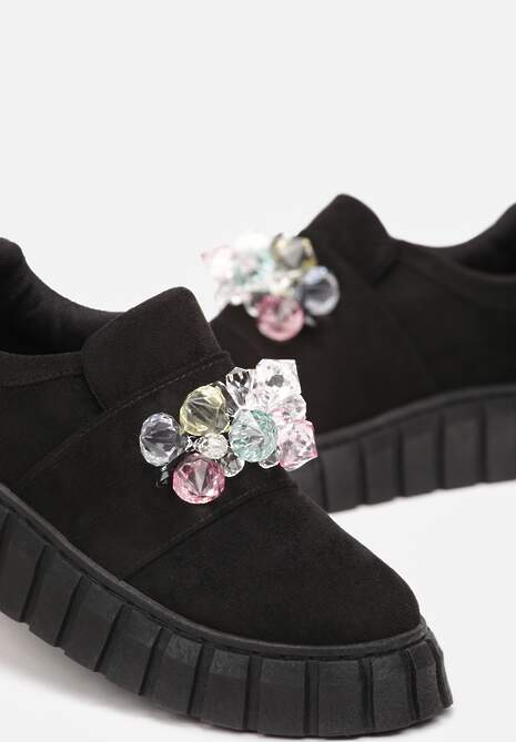 Czarne Płaskie Sneakersy na Grubej Podeszwie z Kolorowymi Ozdobnymi Kryształkami Blazer 5