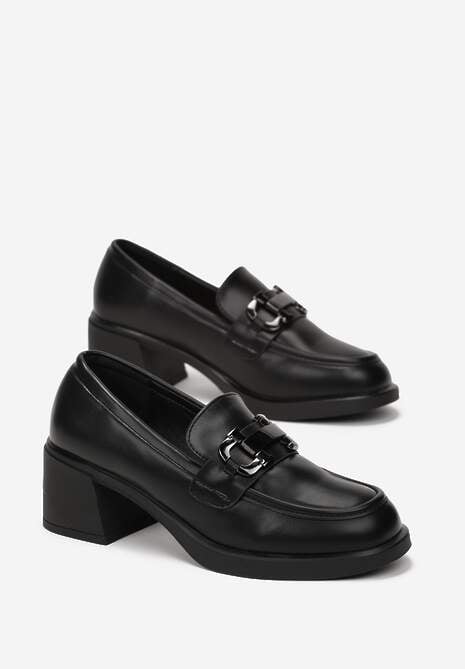 Mocasini Negri din Imitatie de Camosu cu Toc Patrat Jos Acetria 4