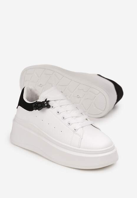 Biało-Czarne Sneakersy przed Kostkę na Platformie Phani 4