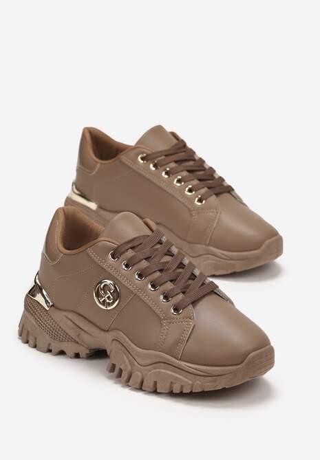 Sneakers bej închis la gleznă cu aplicații metalice pe talpă groasă Umsine 4
