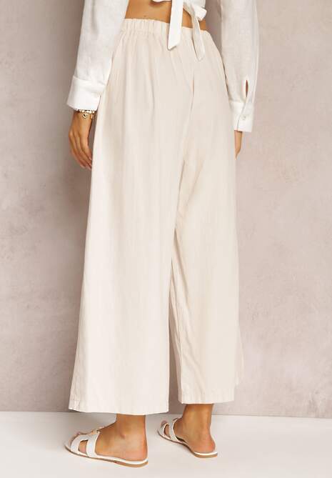 Pantaloni largi bej cu elastic în talie Vithan 5