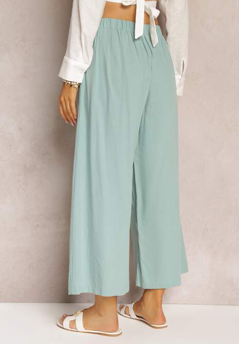 Pantaloni largi albaștri cu elastic în talie Vithan 5
