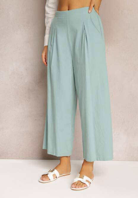 Pantaloni largi albaștri cu elastic în talie Vithan 6