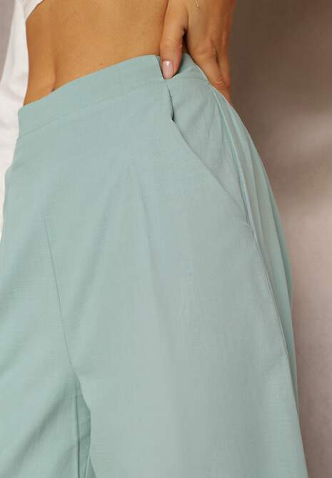 Pantaloni largi albaștri cu elastic în talie Vithan 7