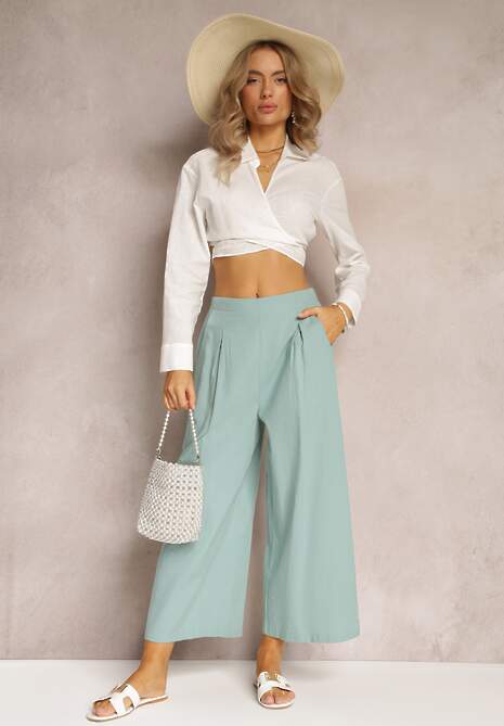 Pantaloni largi albaștri cu elastic în talie Vithan 4