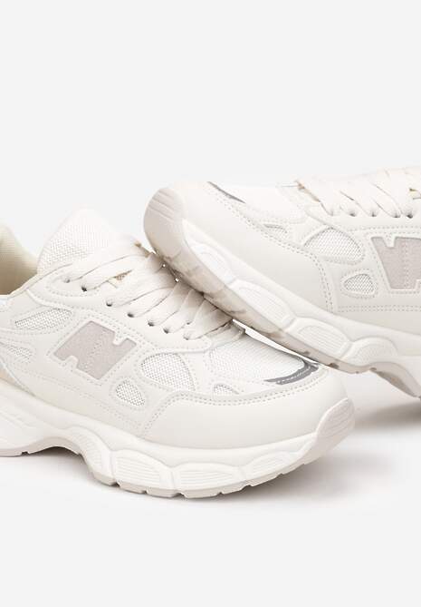 Beżowe Sneakersy przed Kostkę na Grubej Podeszwie Sizen 5