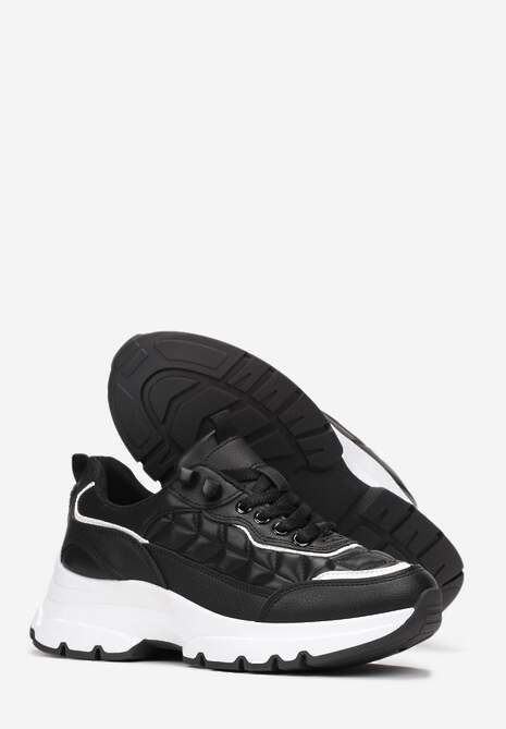 Czarne Sneakersy z Pikowaniem na Grubej Podeszwie Britten 4