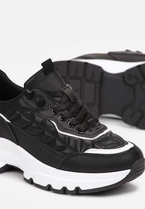 Czarne Sneakersy z Pikowaniem na Grubej Podeszwie Britten 5