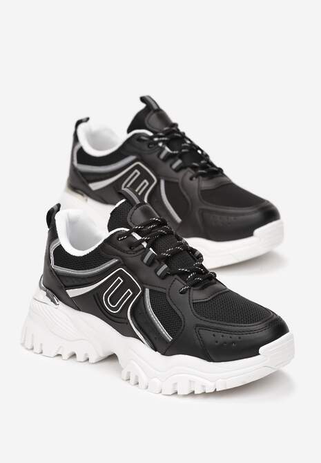 Sneakerși Negri Platforma Talpă Groasă Inserții Colorate Ornament Metalic Paussa 4